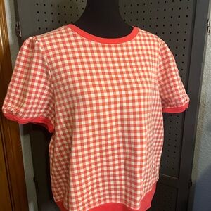 Draper Hames Red Gingham Knit Top